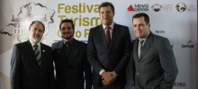Antônio da Matta, Felipe Vecchia, Mário Henrique Caixa e Alexandre Araújo durante o lançamento do Festival, em Belo Horizonte - Foto de Danilo Moreira